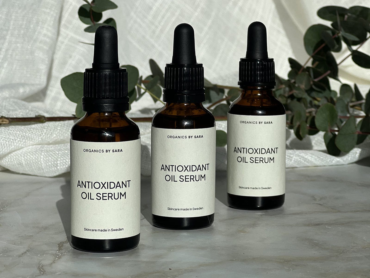 Tre flaskor Antioxidant Oil Serum med eukalyptus